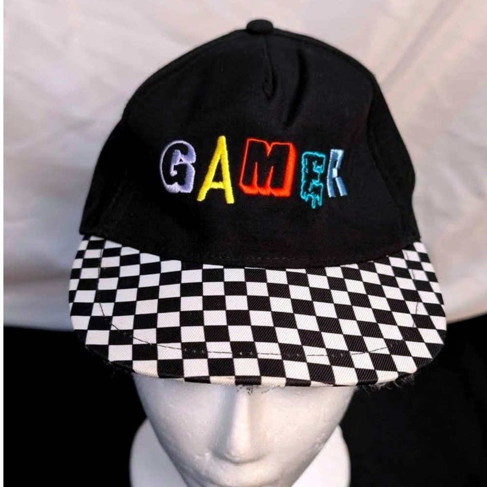 Unbranded GAMER Logo Black Checkered Youth Baseball Hat/Cap One Size Snapback X